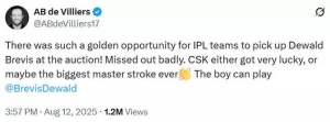 AB de Villiers Clears the Air on Brevis' CSK Move, Dismisses Rule-Breaking Claims