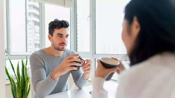 Person maintaining eye contact during conversation.